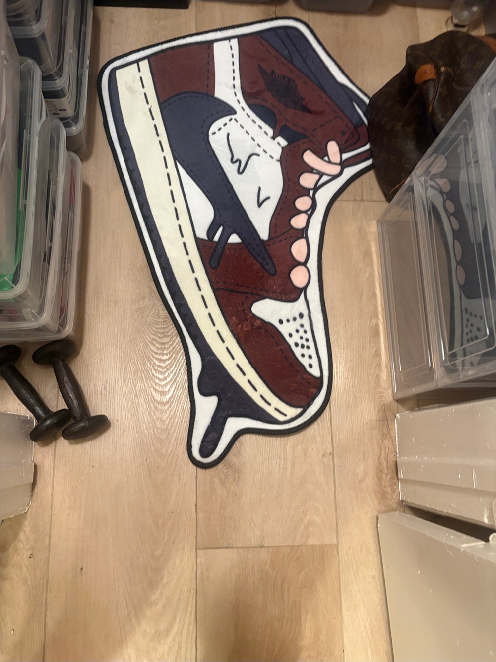 Nike Kids Sneaker Rug - Brown, Black & Cream with Pink Accents